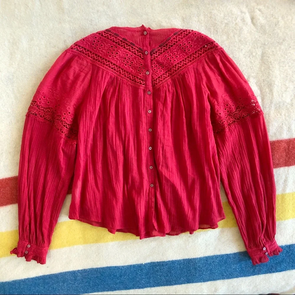 Free People Abigail Victorian top in red